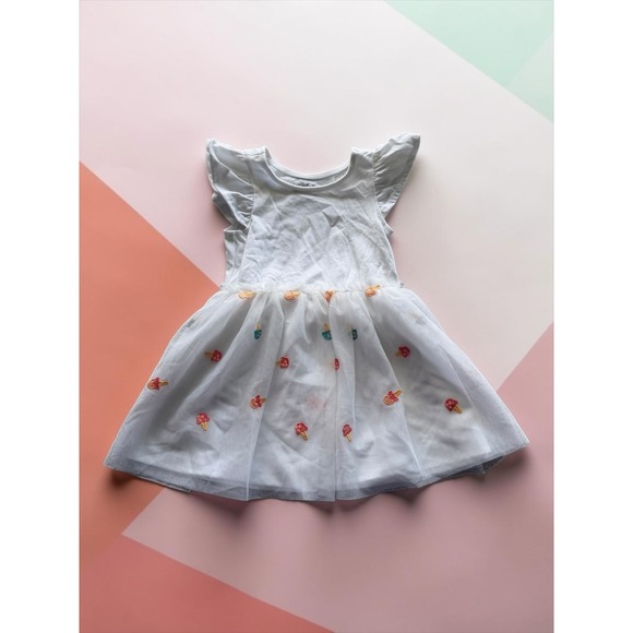 Cat & Jack Other - Cat & Jack Toddler Girls White Flutter Sleeve Ice Cream Tulle Skirt Dress 2T